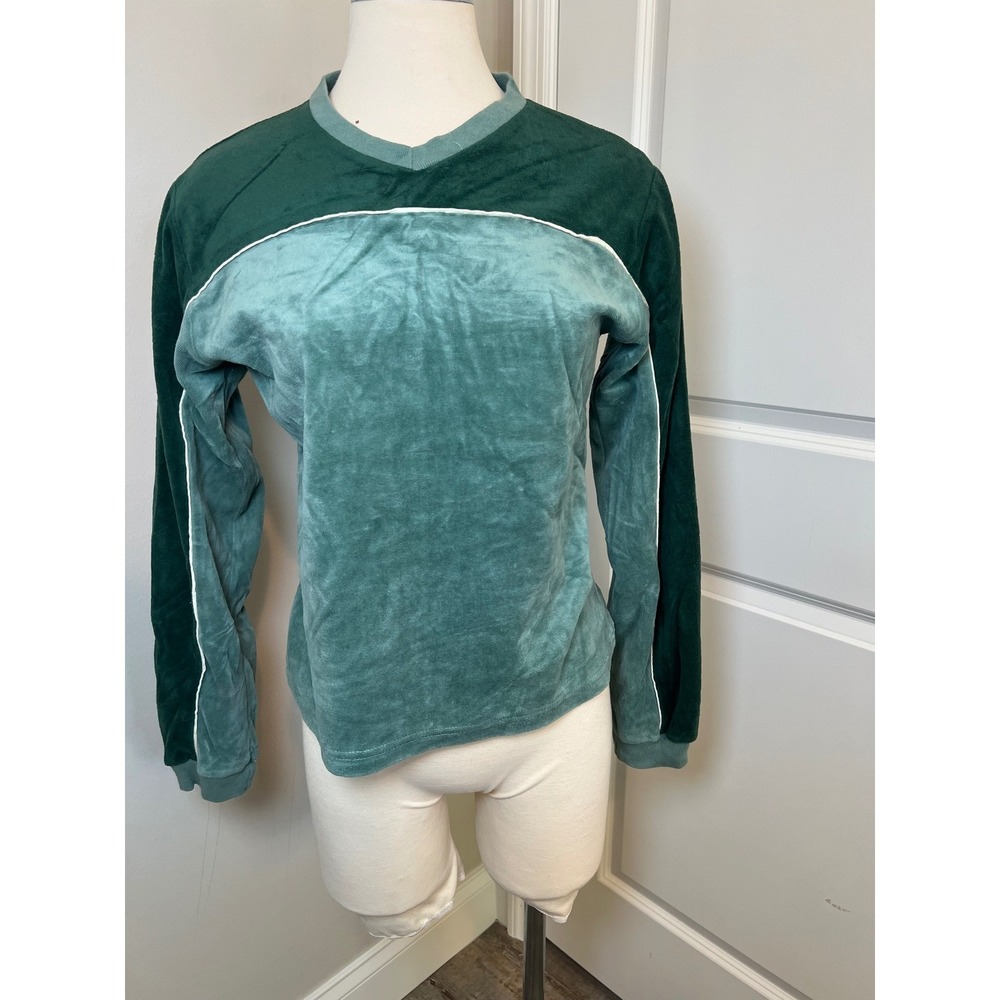 JALATE Women Green Colorblock Velour Track‎ Jacket L Retro Streetwear Sporty